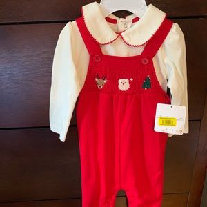 Starting out 9 months Christmas overall set NWT